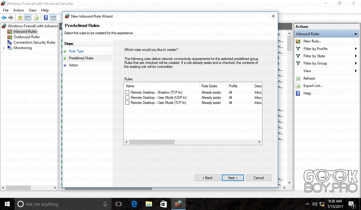 windows firewall predefined windows firewall predefined